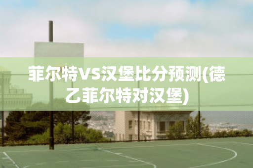 菲尔特VS汉堡比分预测(德乙菲尔特对汉堡)